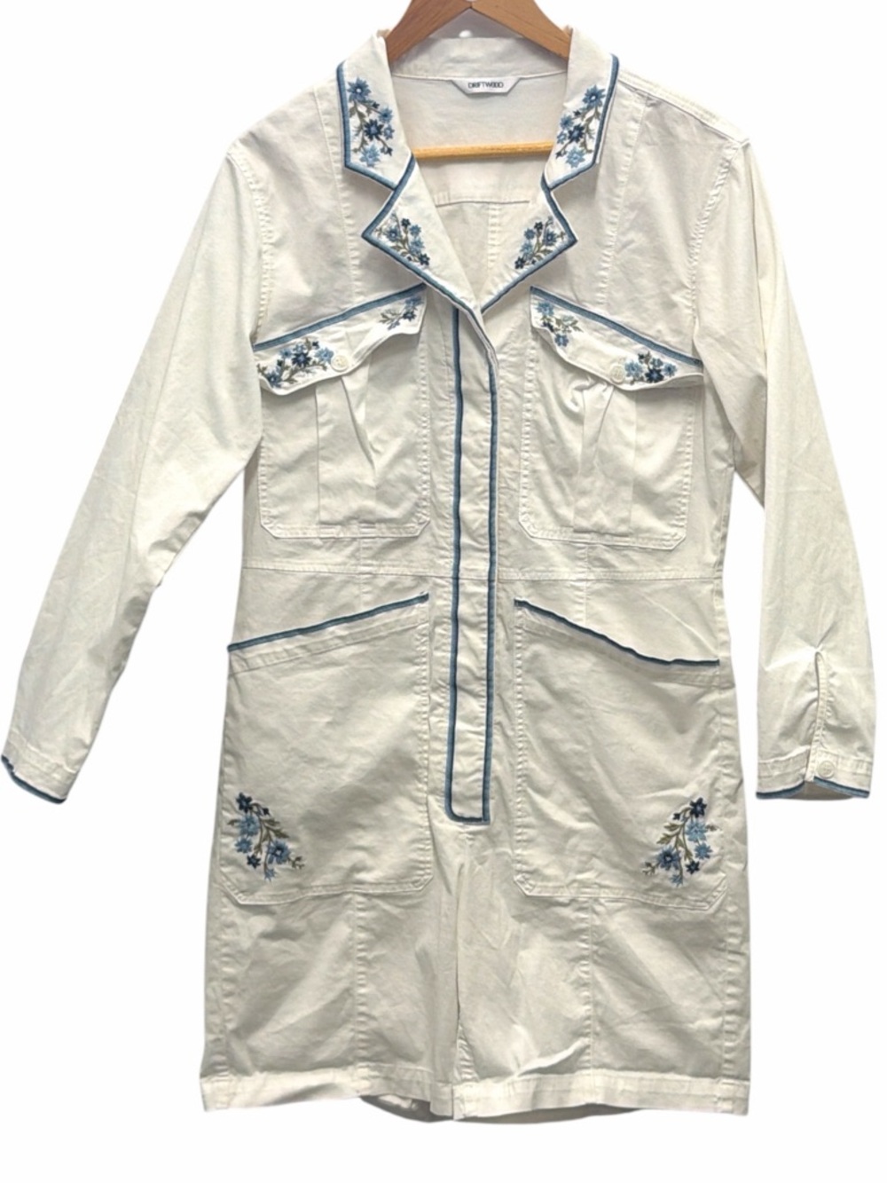 Driftwood Embroidered‎ Floral Western Romper White Blue Size Medium - Picture 2 of 4